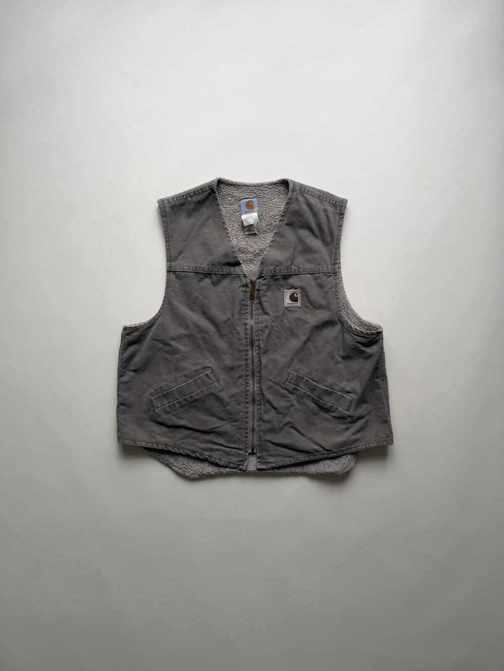 Vintage 90's Carhartt Stone Sherpa-lined Vest (Made in USA)